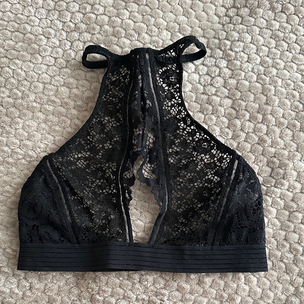 Elegant Black Lace Halter Bralette